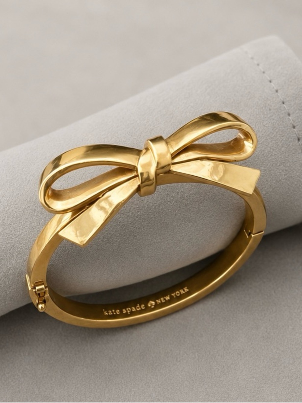 Kate Spade New York Gold Bow Hinged Bangle Bracelet Statement Cuff